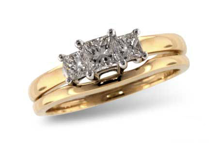 Allison Kaufman Princess-Cut Diamond Bridal Set in 14K Yellow Gold, 0.60 ctw