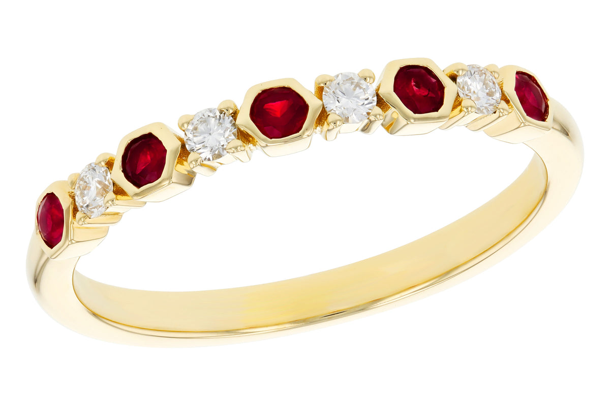 Allison Kaufman Ruby & Diamond Wedding Band in 14K Yellow Gold, 0.24 ctw (W2760)