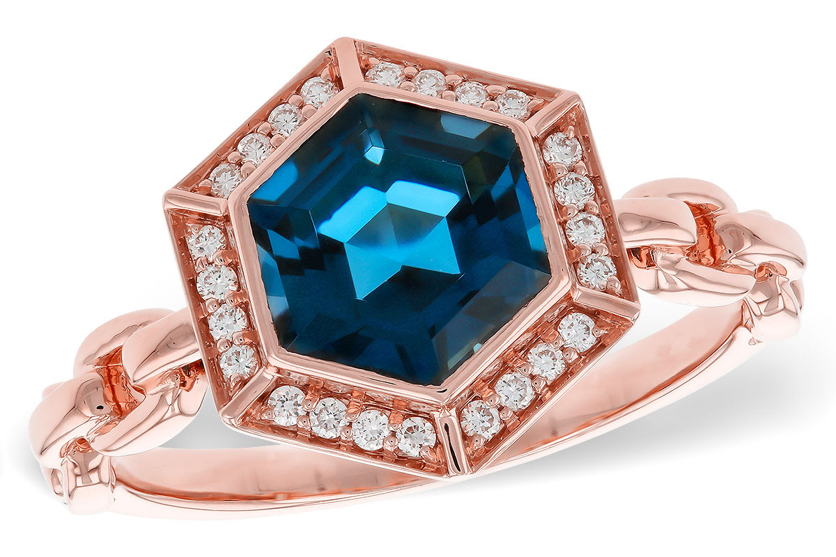 Allison Kaufman London Blue Topaz & Diamond Ring in 14K Rose Gold, 2.14 ctw