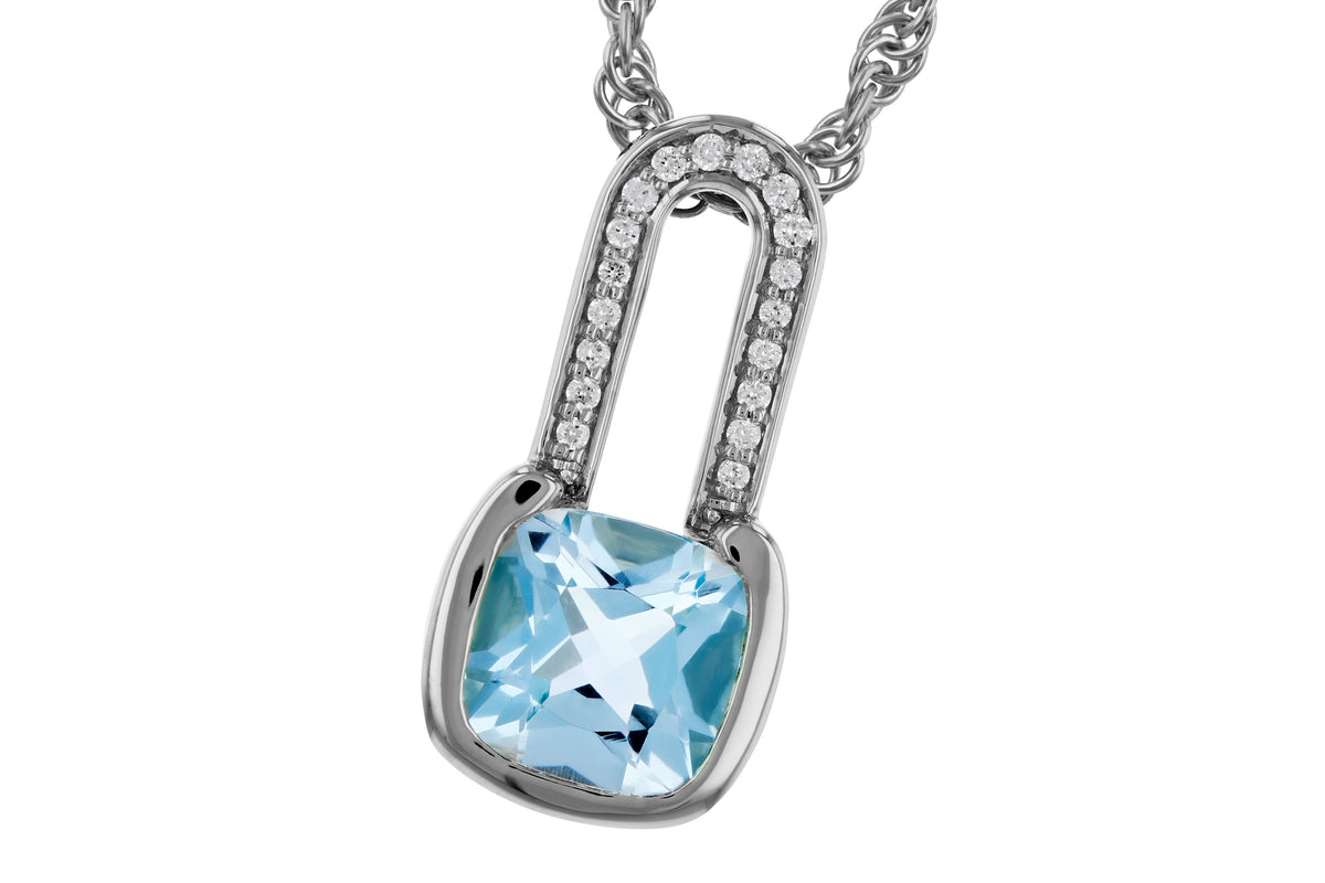 Allison Kaufman Blue Topaz & Diamond Necklace in 14K White Gold, 0.95 ctw (N8832)