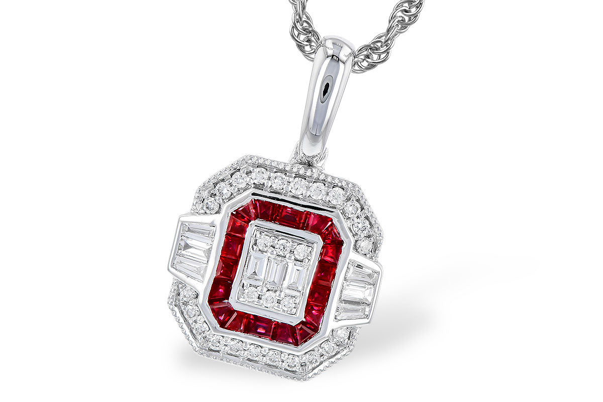 Allison Kaufman Ruby & Diamond Necklace in 14K White Gold, 0.48 ctw