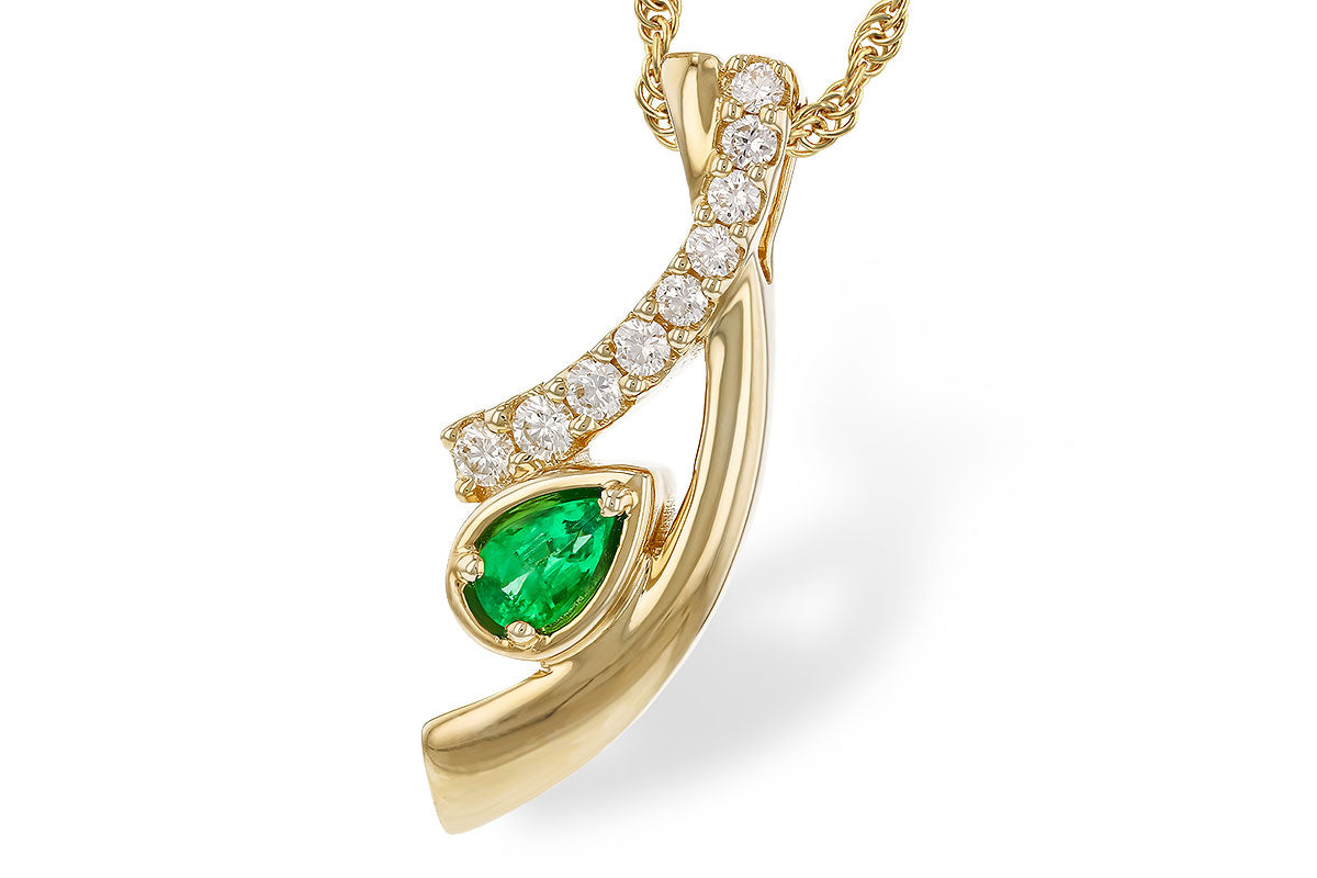 Allison Kaufman Emerald & Diamond Necklace in 14K Yellow Gold, 0.34 ctw (N8682)