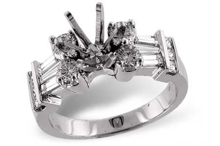 Allison Kaufman Baguette Diamond Engagement Ring Semi-Mount in 18K White Gold, 1.11 ctw