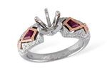 Allison Kaufman Ruby & Diamond Engagement Ring Semi-Mount in 14K Two-Tone Gold, 0.69 ctw