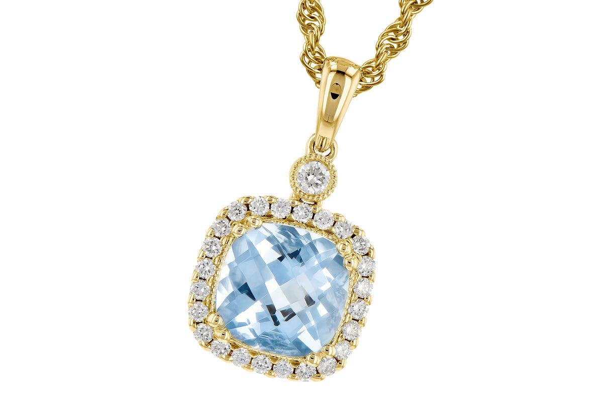 Allison Kaufman Aquamarine & Diamond Necklace in 14K Yellow Gold, 1.39 ctw