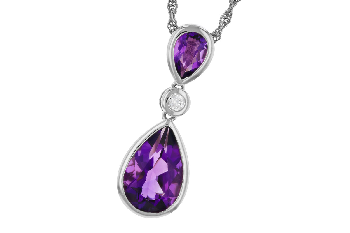 Allison Kaufman Amethyst & Diamond Necklace in 14K White Gold, 1.96 ctw