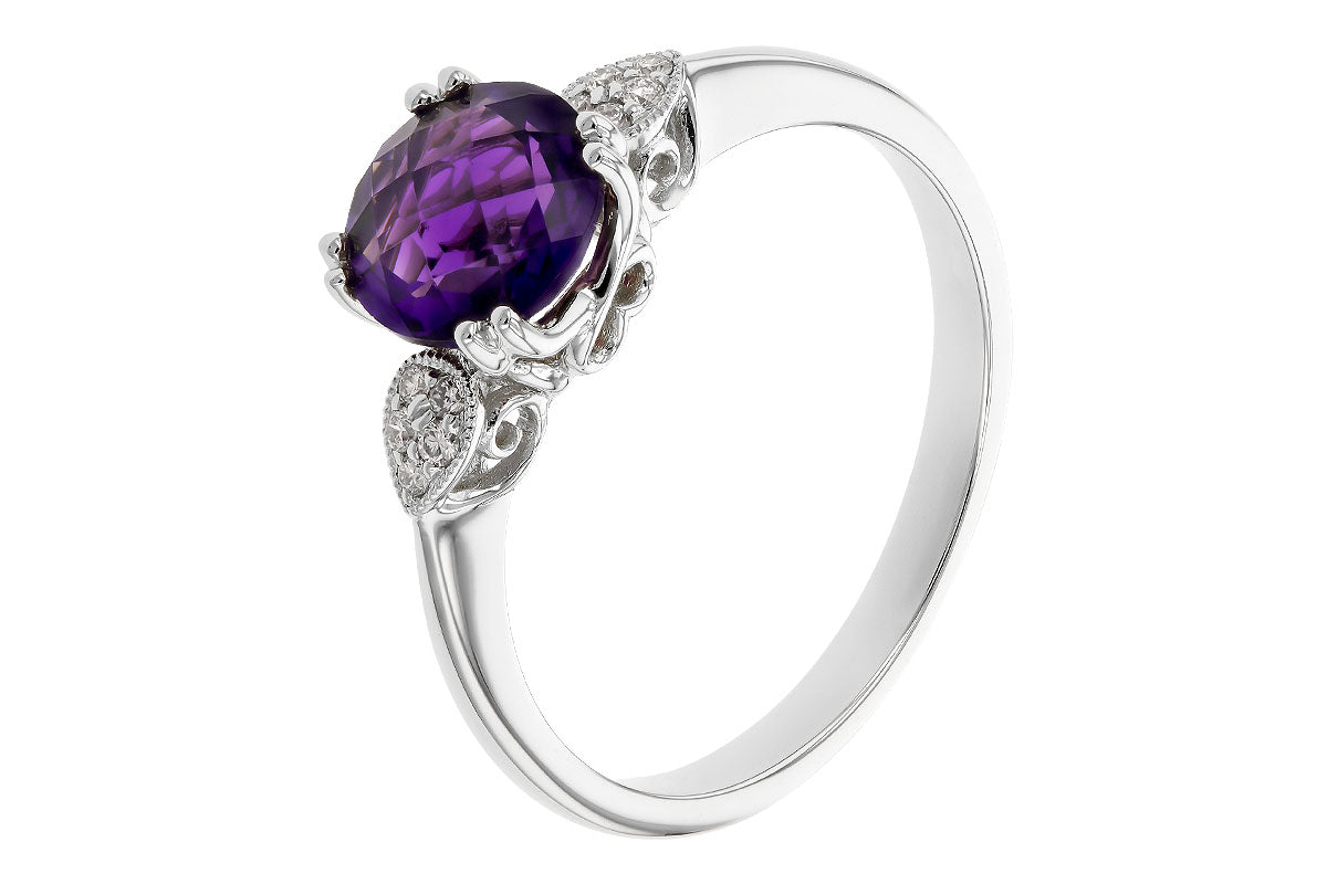 Allison Kaufman Amethyst & Diamond Ring in 14K White Gold, 1.15 ctw, alternate view