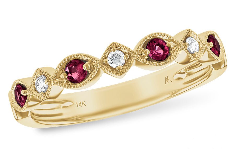 Allison Kaufman Ruby & Diamond Wedding Band in 14K Yellow Gold, 0.26 ctw