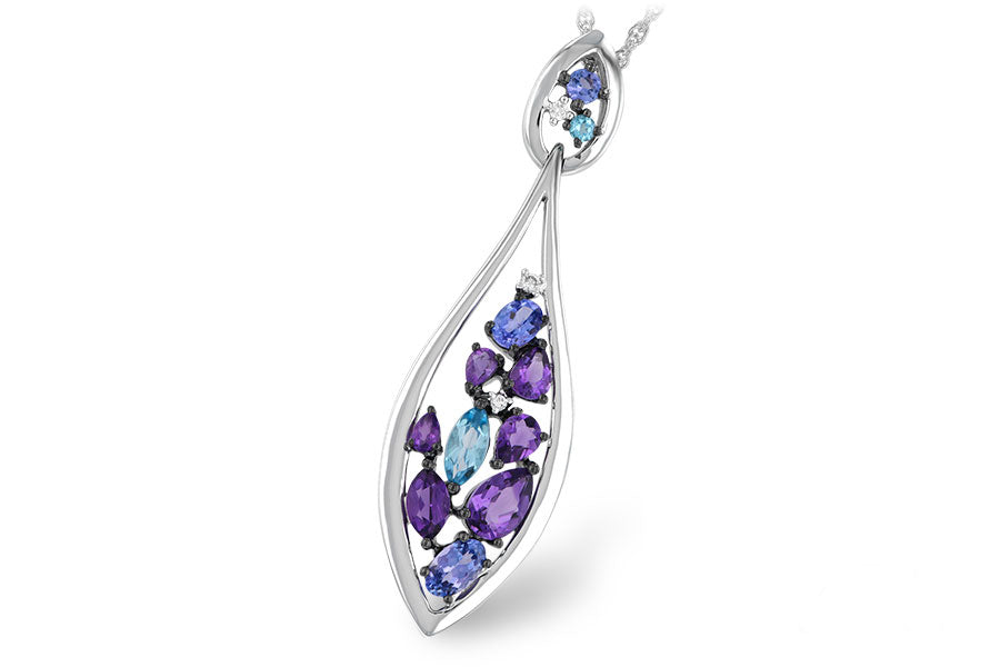 Allison Kaufman Multi-Gemstone & Diamond Necklace in 14K White Gold, 1.66 ctw