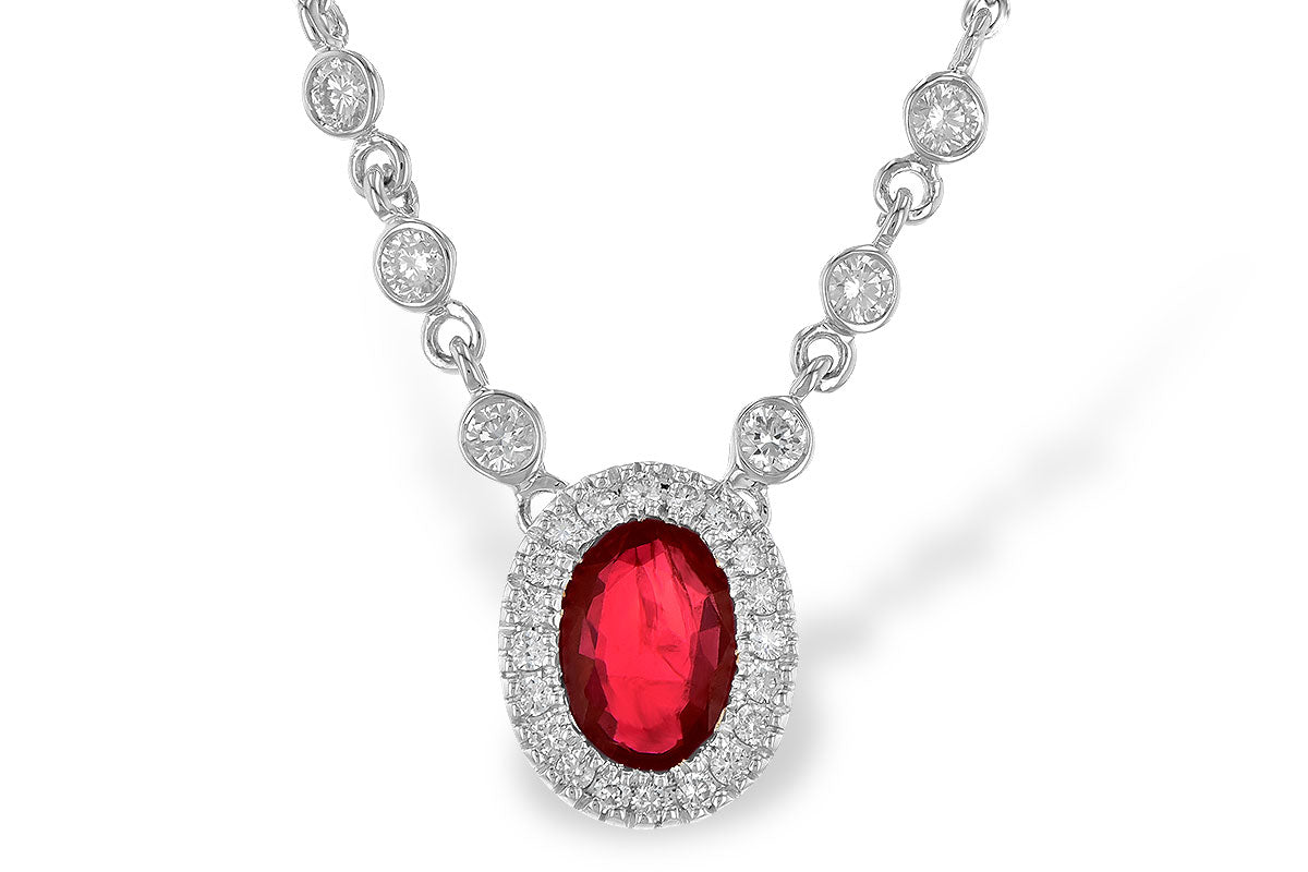 Allison Kaufman Ruby & Diamond Necklace in 14K White Gold, 0.94 ctw