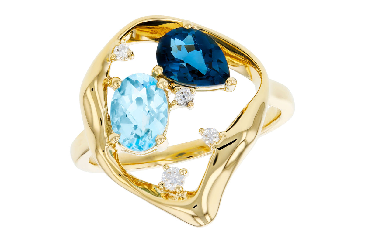 Allison Kaufman Blue Topaz & Diamond Ring in 14K Yellow Gold, 1.67 ctw
