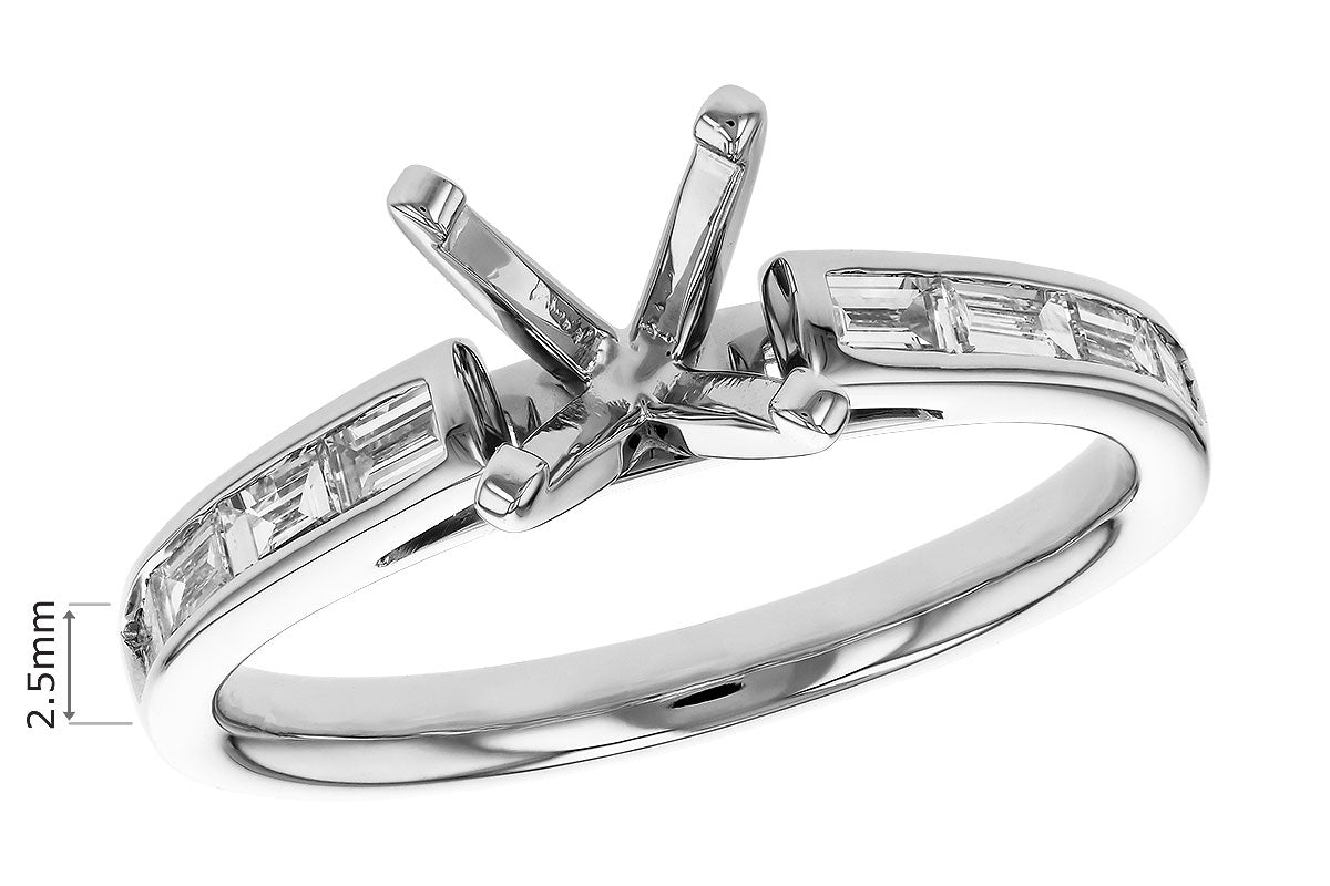 Allison Kaufman Baguette Diamond Engagement Ring Semi-Mount in 14K White Gold, 0.38 ctw, alternate view