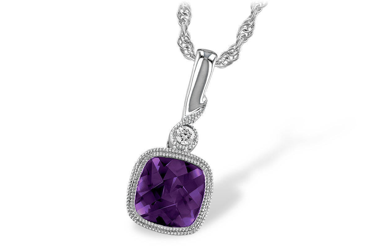 Allison Kaufman Amethyst & Diamond Necklace in 14K White Gold, 0.86 ctw