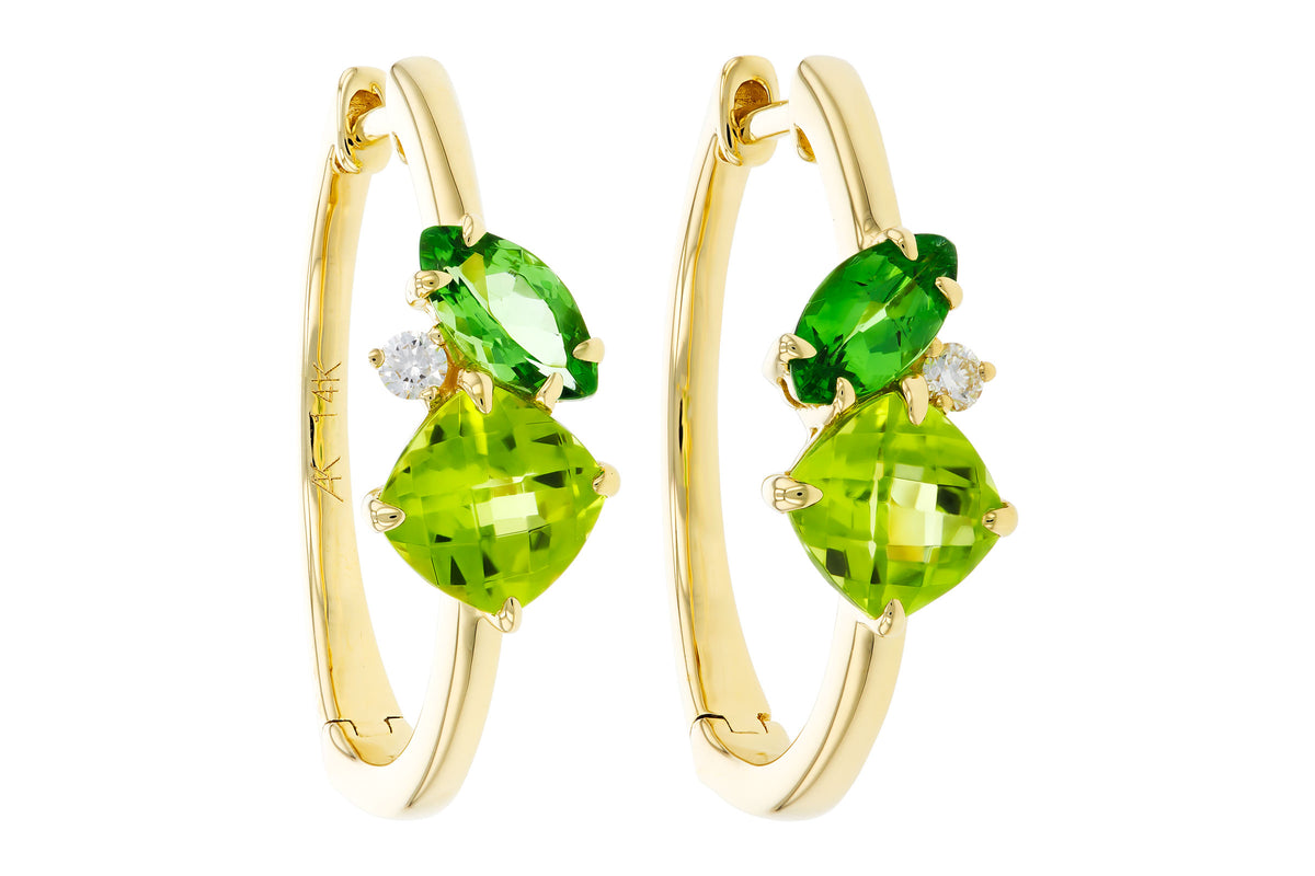 Allison Kaufman Peridot, Tsavorite & Diamond Earrings in 14K Yellow Gold, 1.73 ctw