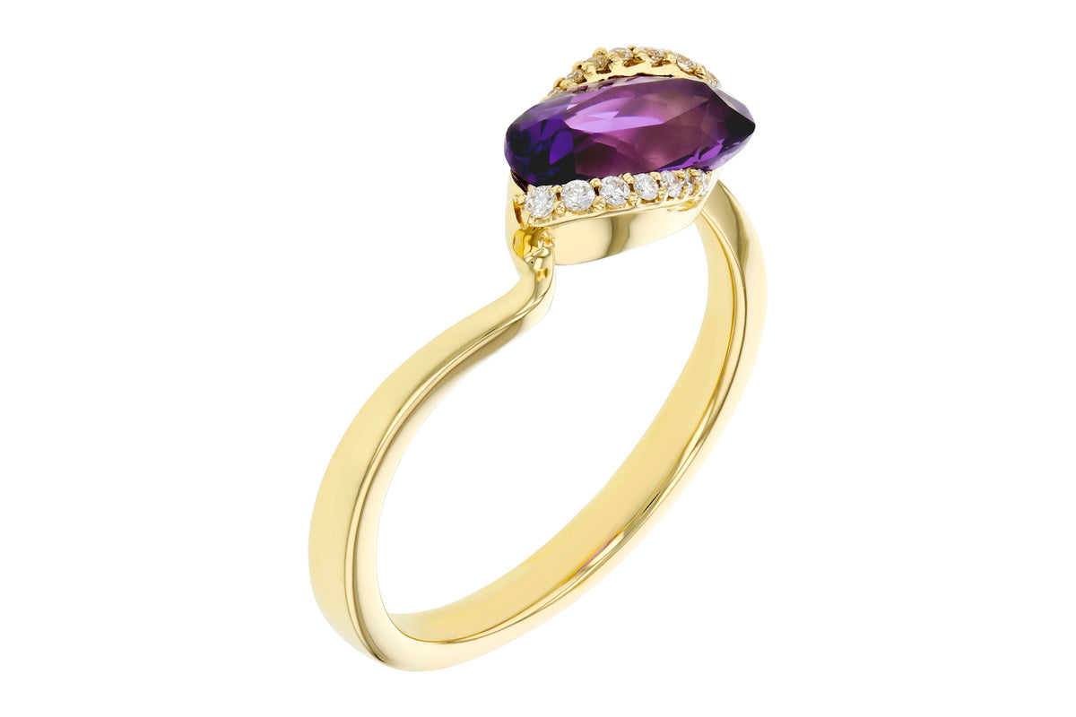 Allison Kaufman Amethyst & Diamond Ring in 14K Yellow Gold, 1.13 ctw, alternate view