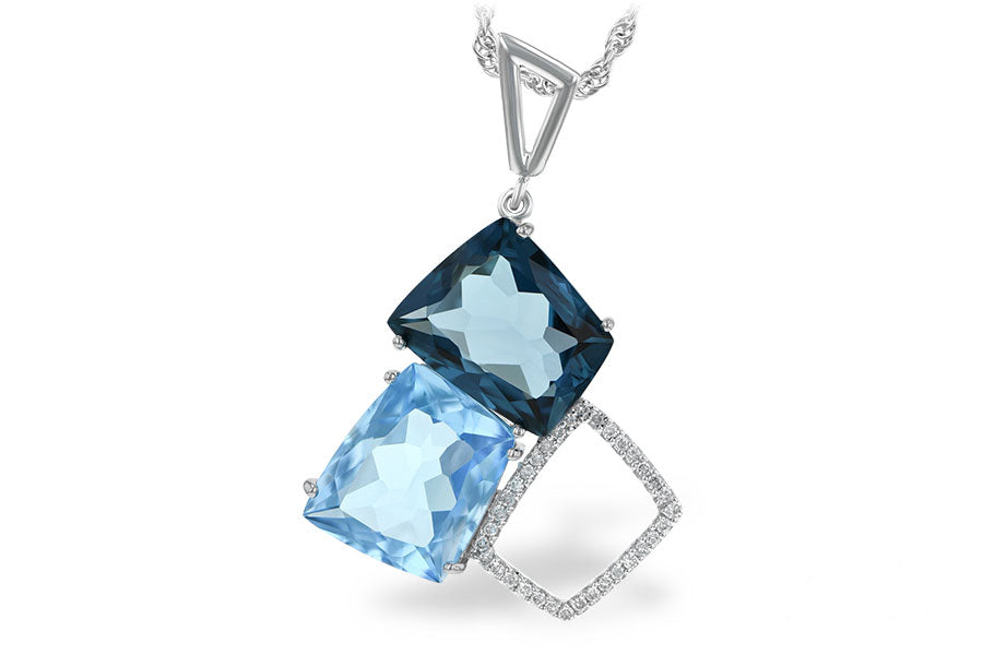 Allison Kaufman Blue Topaz & Diamond Necklace in 14K White Gold, 10.73 ctw