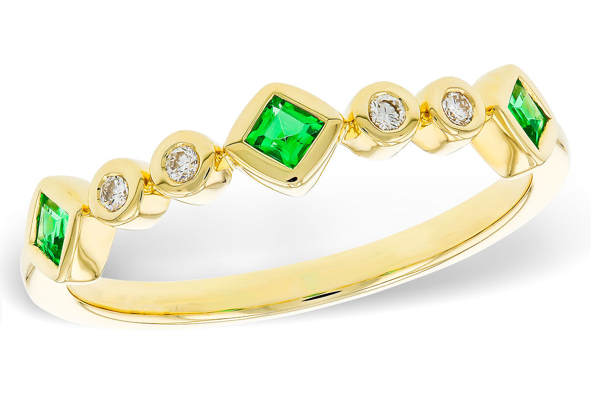 Allison Kaufman Emerald & Diamond Wedding Band in 14K Yellow Gold, 0.19 ctw (W2654)