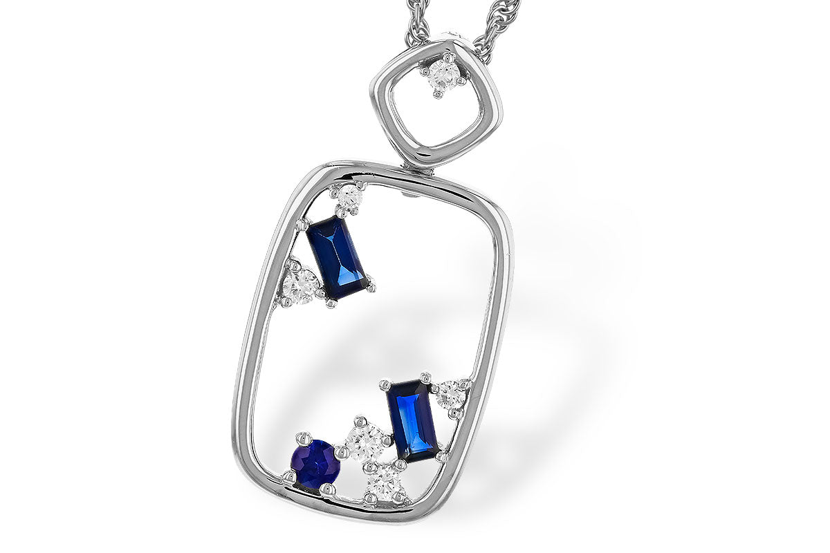Allison Kaufman Sapphire & Diamond Necklace in 14K White Gold, 0.46 ctw (N8694)