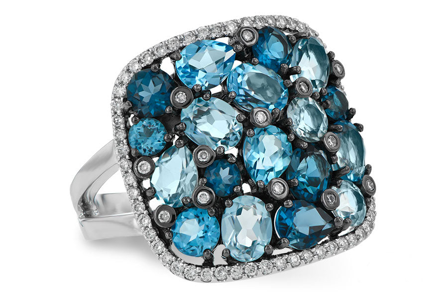 Allison Kaufman Blue Topaz & Diamond Ring in 14K White Gold, 3.94 ctw