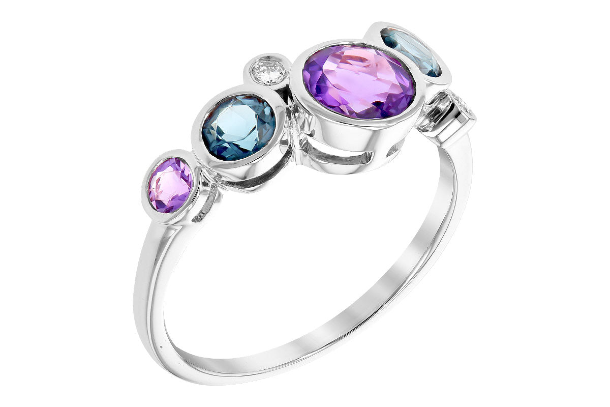 Allison Kaufman Amethyst, Blue Topaz & Diamond Ring in 14K White Gold, 1.38 ctw, alternate view