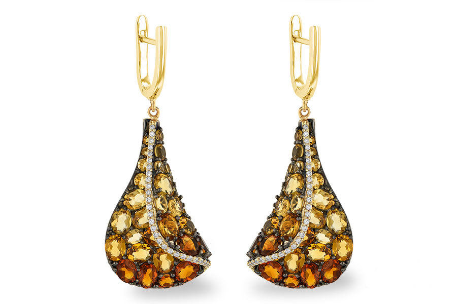 Allison Kaufman Citrine & Diamond Earrings in 14K Yellow Gold, 5.62 ctw