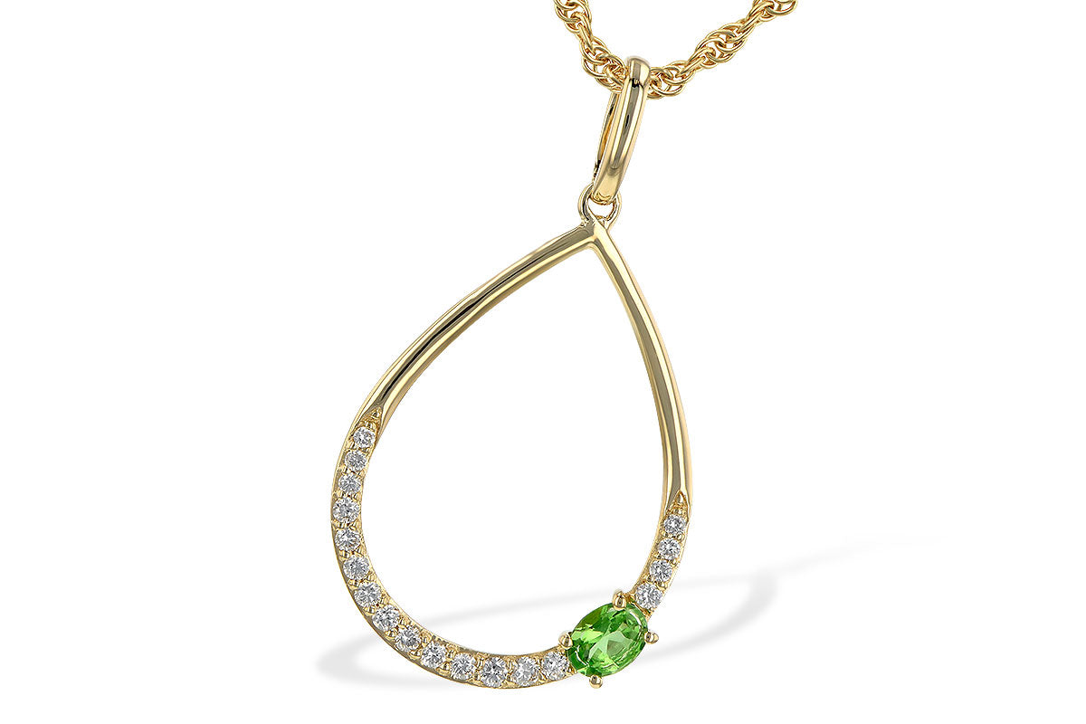 Allison Kaufman Green Garnet & Diamond Necklace in 14K Yellow Gold, 0.26 ctw