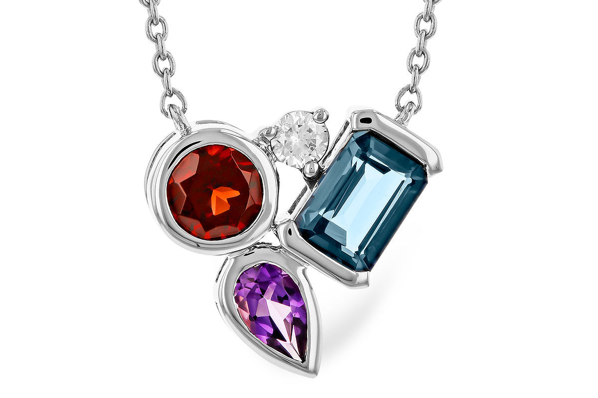 Allison Kaufman Multi-Gemstone & Diamond Necklace in 14K White Gold, 1.24 ctw