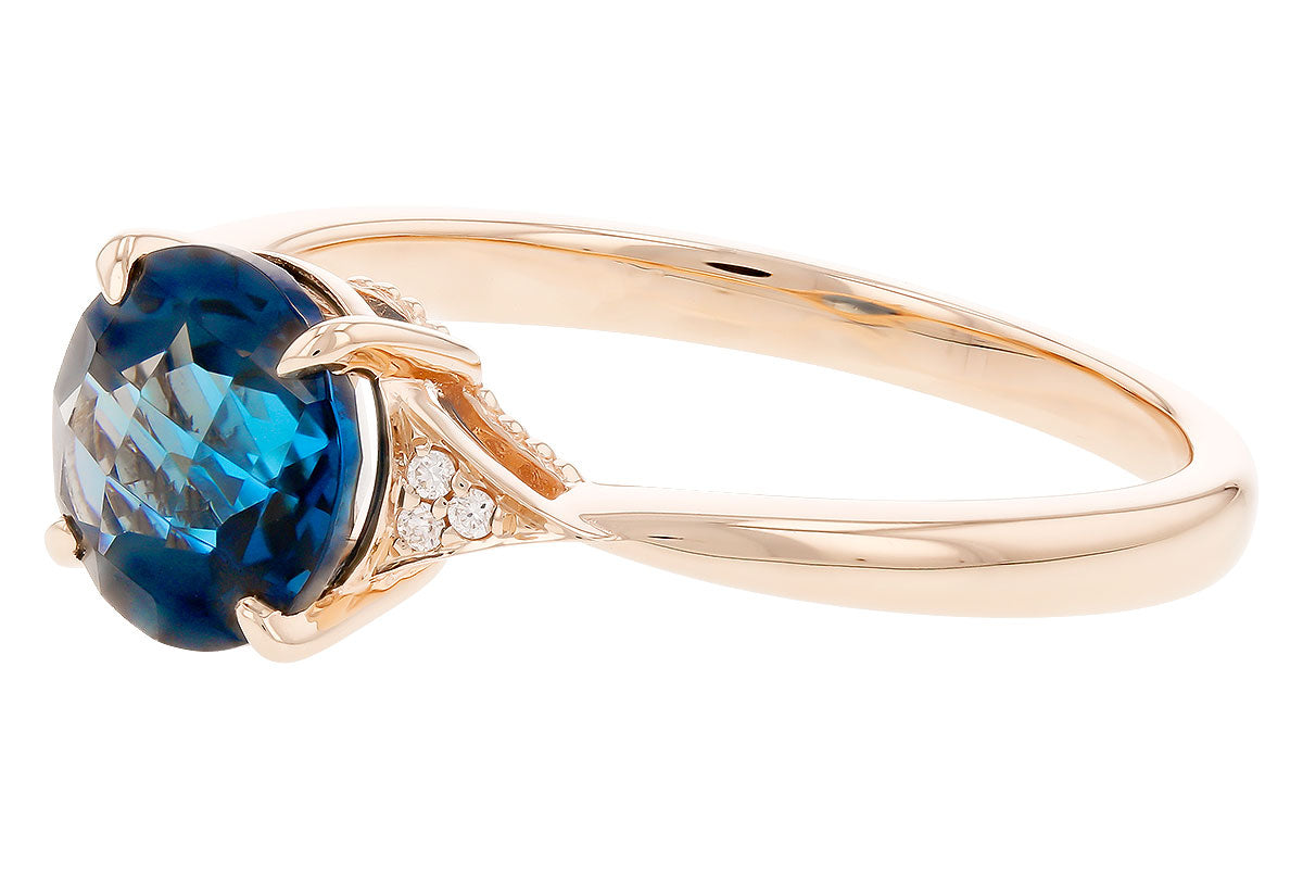 Allison Kaufman London Blue Topaz & Diamond Ring in 14K Rose Gold, 1.62 ctw, alternate view