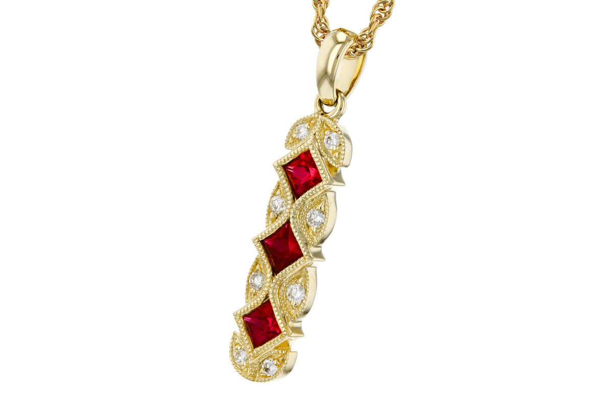 Allison Kaufman Ruby & Diamond Necklace in 14K Yellow Gold, 0.64 ctw, alternate view