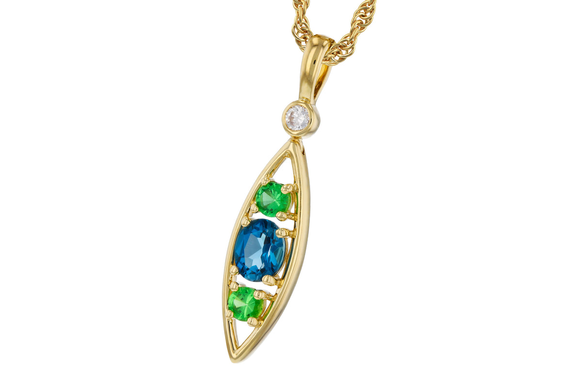 Allison Kaufman London Blue Topaz, Green Garnet & Diamond Necklace in 14K Yellow Gold, 0.58 ctw, alternate view