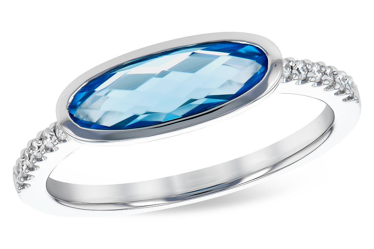 Allison Kaufman Blue Topaz & Diamond Ring in 14K White Gold, 1.40 ctw