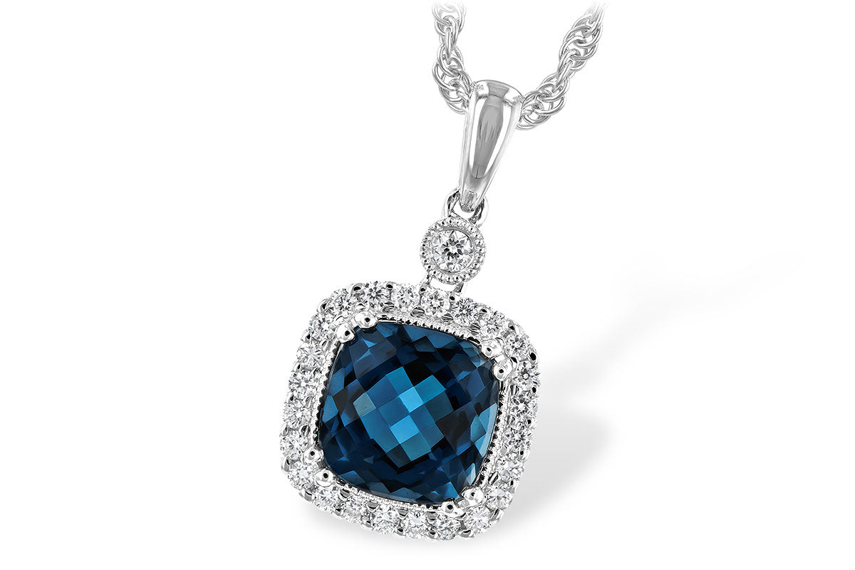 Allison Kaufman London Blue Topaz & Diamond Necklace in 14K White Gold, 1.80 ctw