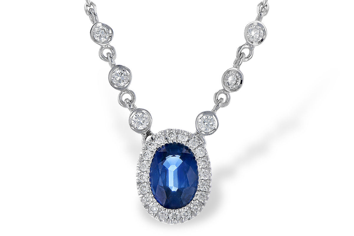 Allison Kaufman Sapphire & Diamond Necklace in 14K White Gold, 1.10 ctw (N8153)