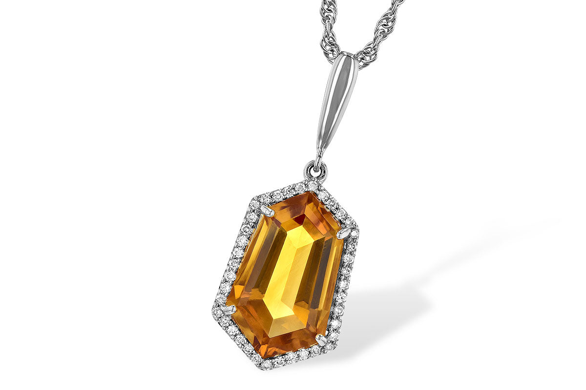 Allison Kaufman Citrine & Diamond Necklace in 14K White Gold, 3.80 ctw