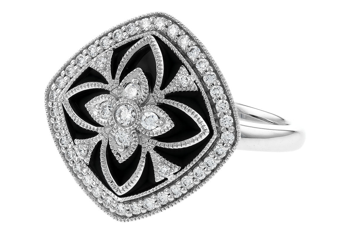 Allison Kaufman Onyx & Diamond Ring in 14K White Gold, 0.30 ctw (D5978), alternate view