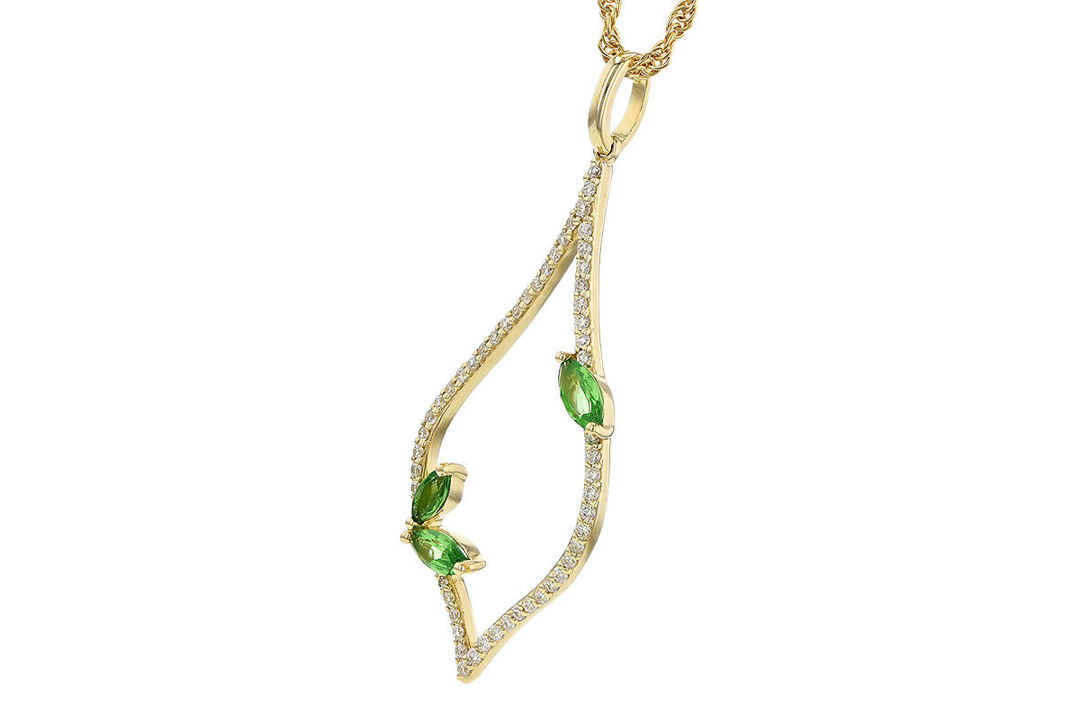 Allison Kaufman Green Garnet & Diamond Necklace in 14K Yellow Gold, 0.55 ctw (N8162), alternate view