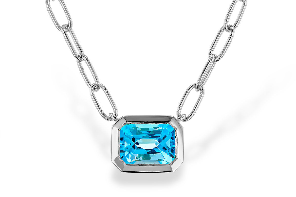 Allison Kaufman Blue Topaz Necklace in 14K White Gold, 1.20 ctw
