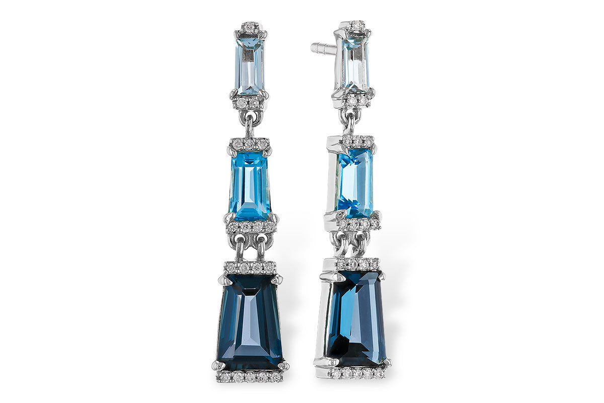 Allison Kaufman Blue Topaz & Diamond Earrings in 14K White Gold, 2.62 ctw