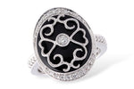 Allison Kaufman Onyx & Diamond Ring in 14K White Gold, 0.22 ctw