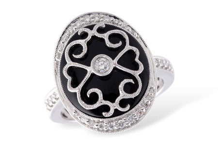 Allison Kaufman Onyx & Diamond Ring in 14K White Gold, 0.22 ctw
