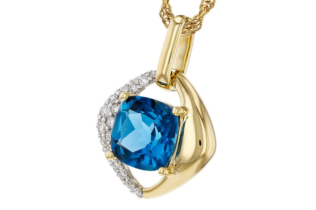 Allison Kaufman London Blue Topaz & Diamond Necklace in 14K Yellow Gold, 1.62 ctw, alternate view