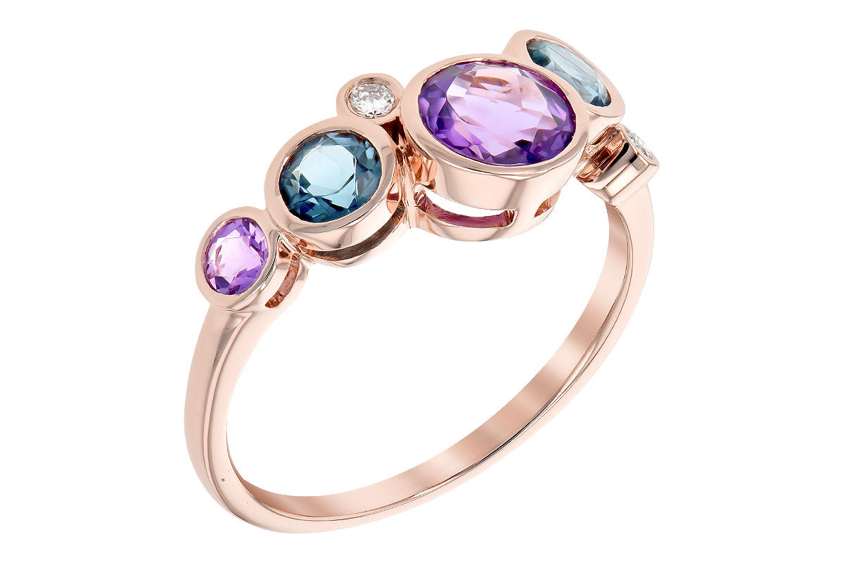 Allison Kaufman Amethyst, Blue Topaz & Diamond Ring in 14K Rose Gold, 1.38 ctw, alternate view