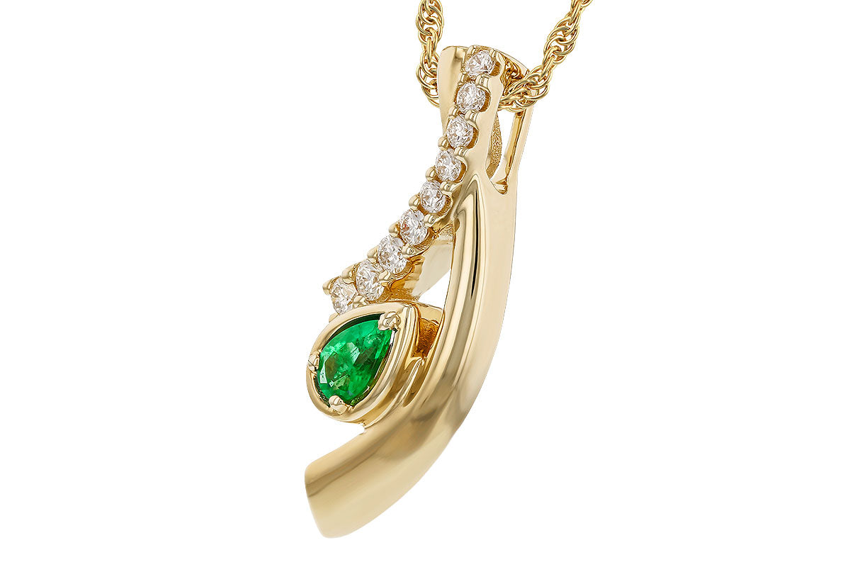 Allison Kaufman Emerald & Diamond Necklace in 14K Yellow Gold, 0.34 ctw (N8682), alternate view