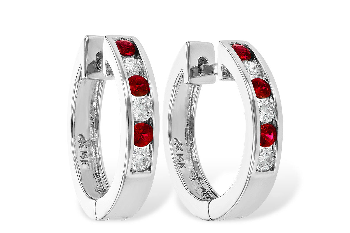 Allison Kaufman Ruby & Diamond Earrings in 14K White Gold, 0.50 ctw