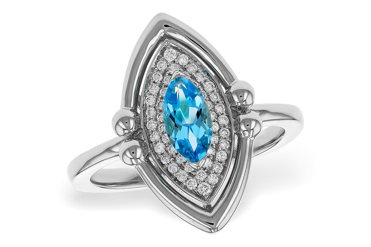 Allison Kaufman Blue Topaz & Diamond Ring in 14K White Gold, 0.70 ctw