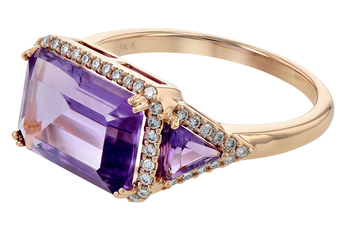 Allison Kaufman Amethyst & Diamond Ring in 14K Rose Gold, 3.70 ctw, alternate view