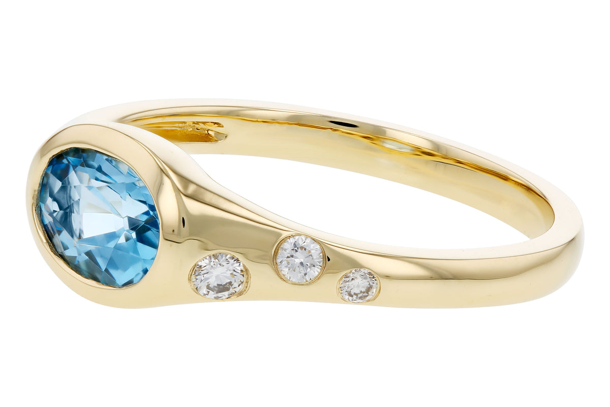 Allison Kaufman Blue Topaz & Diamond Ring in 14K Yellow Gold, 1.08 ctw, alternate view