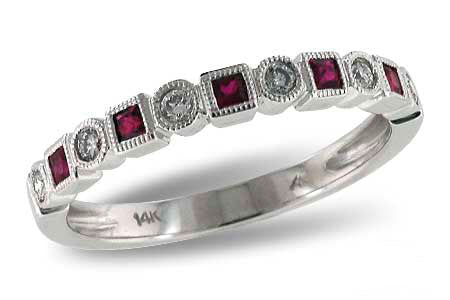 Allison Kaufman Ruby & Diamond Wedding Band in 14K White Gold, 0.30 ctw