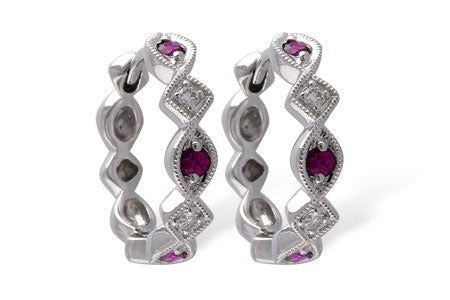 Allison Kaufman Ruby & Diamond Earrings in 14K White Gold, 0.25 ctw