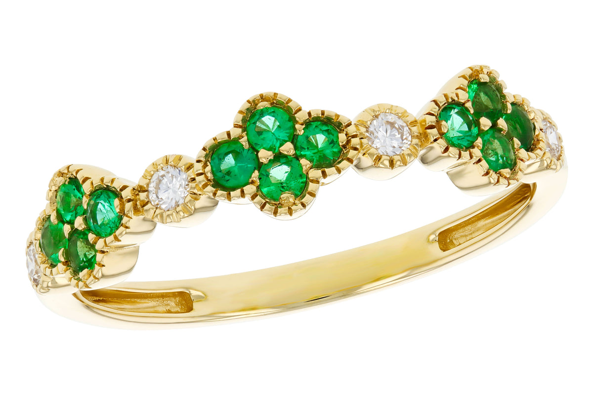 Allison Kaufman Emerald & Diamond Wedding Band in 14K Yellow Gold, 0.26 ctw